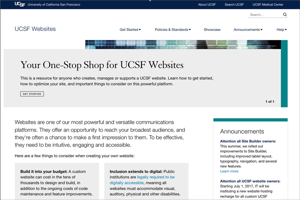 screenshot of websites.ucsf.edu
