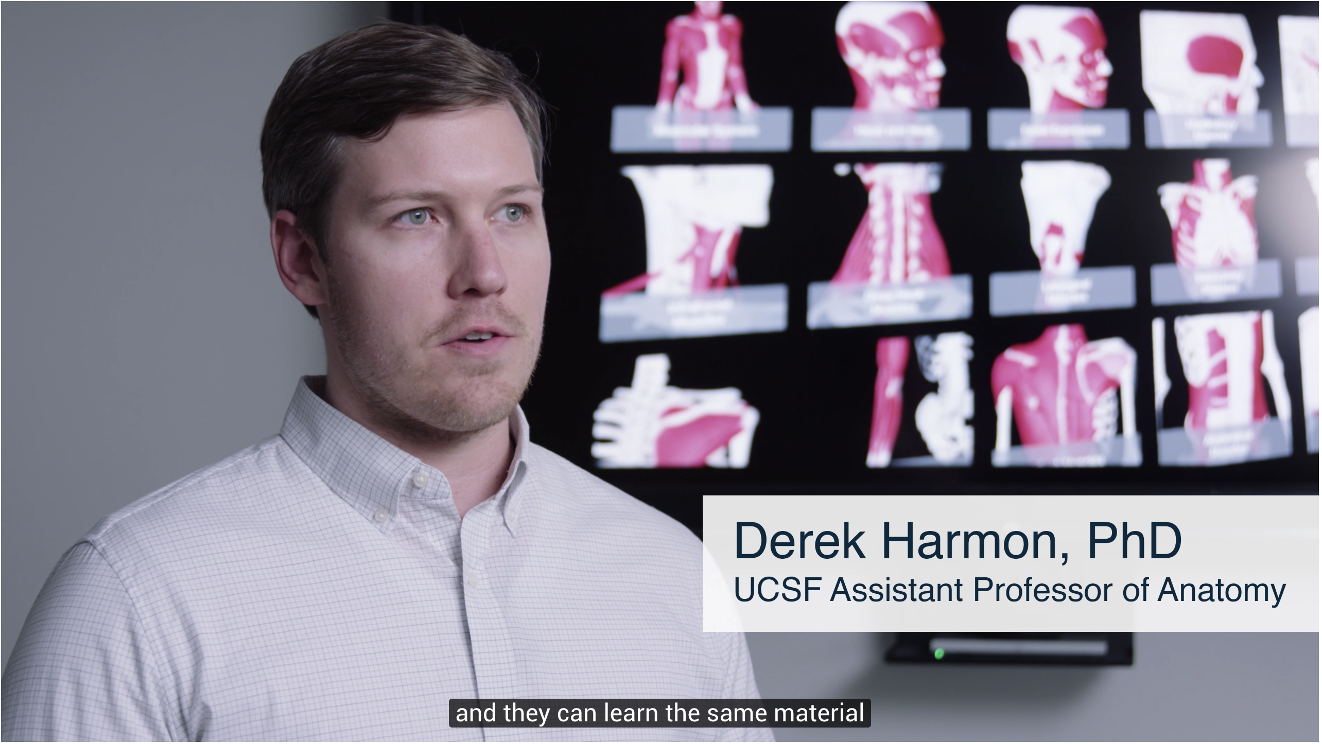 Video still of Derek Harmon, showing closed captioning