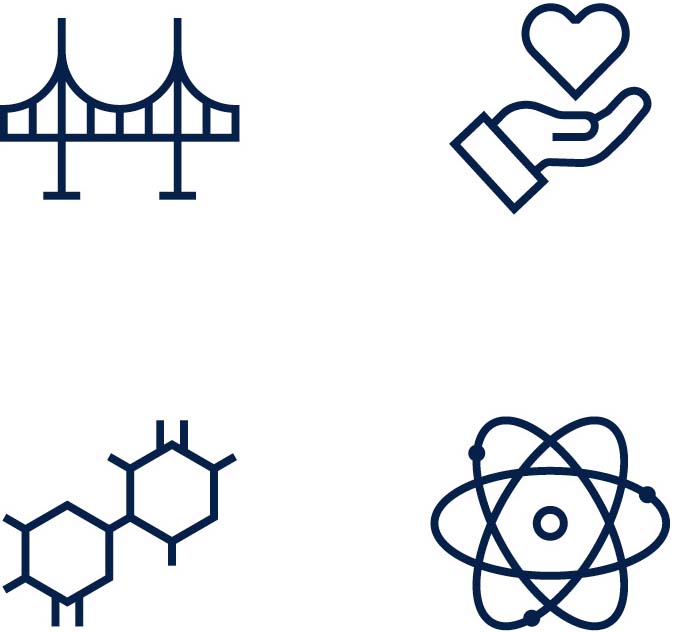 examples of iconography style showing scientific and location symbols with consistent line weight